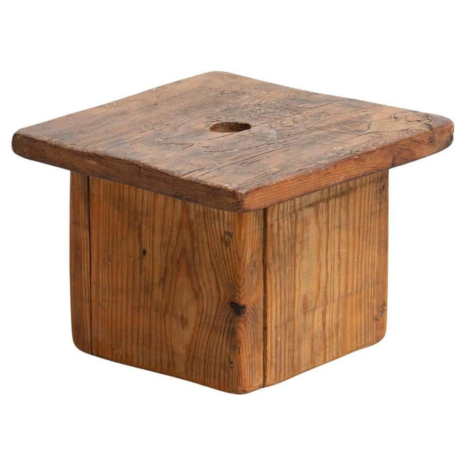 Rustic Traditional Wood Milking Stool, circa 1920 For Sale 7