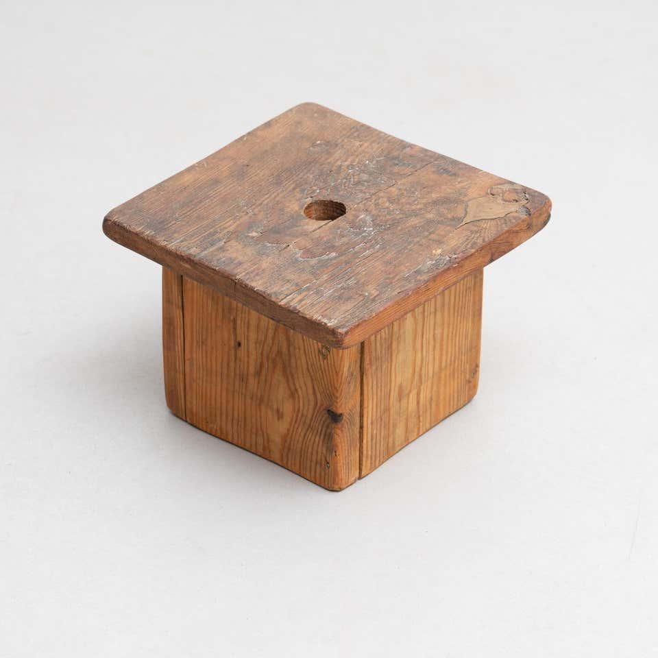French Rustic Traditional Wood Milking Stool, circa 1920