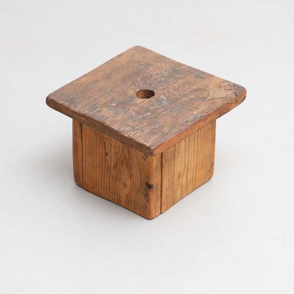 French Rustic Traditional Wood Milking Stool, circa 1920 For Sale