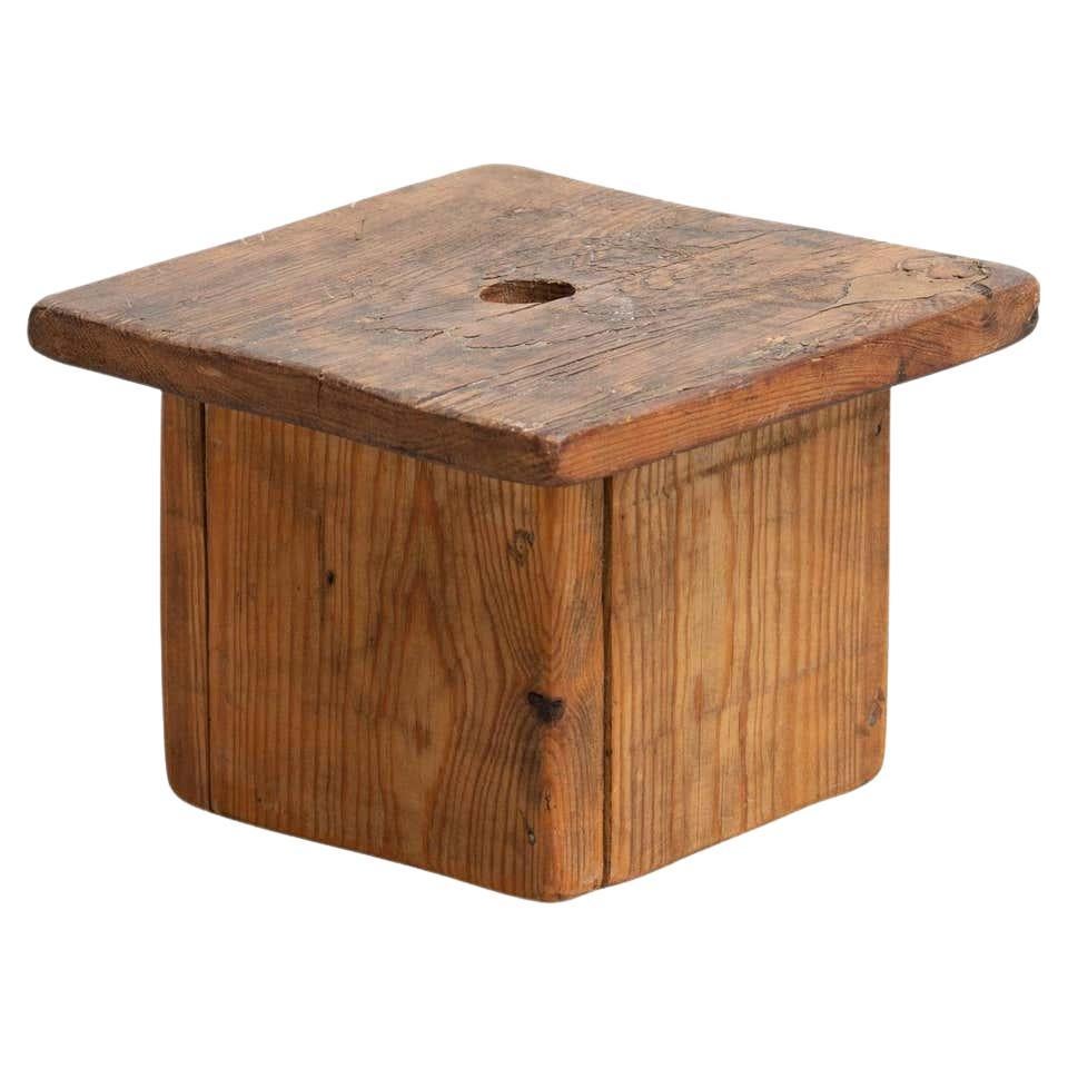 Rustic Traditional Wood Milking Stool, circa 1920 For Sale