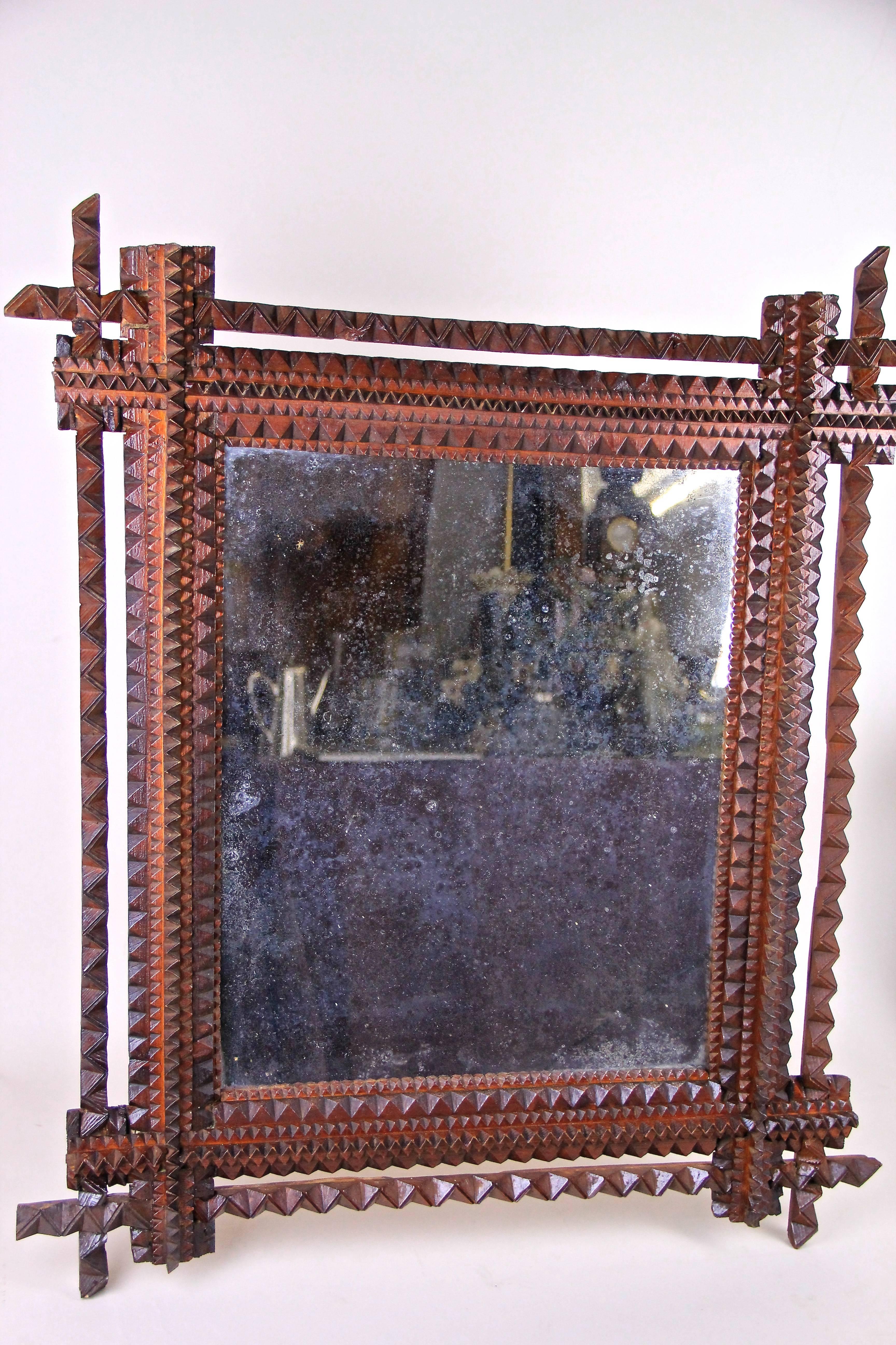 Spruce Rustic Tramp Art Mirror, Austria, circa 1890