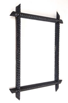 Espejo Rústico Tramp Art, Siglo XIX Tallado a mano, Austria ca. 1890