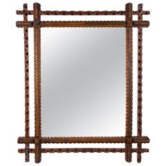 Antique Rustic Tramp Art Mirror Hand Carved, Austria, circa 1880