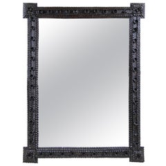 Rustic Tramp Art Mirror Hand Carved with Acorn Caps, Austria, circa 1870