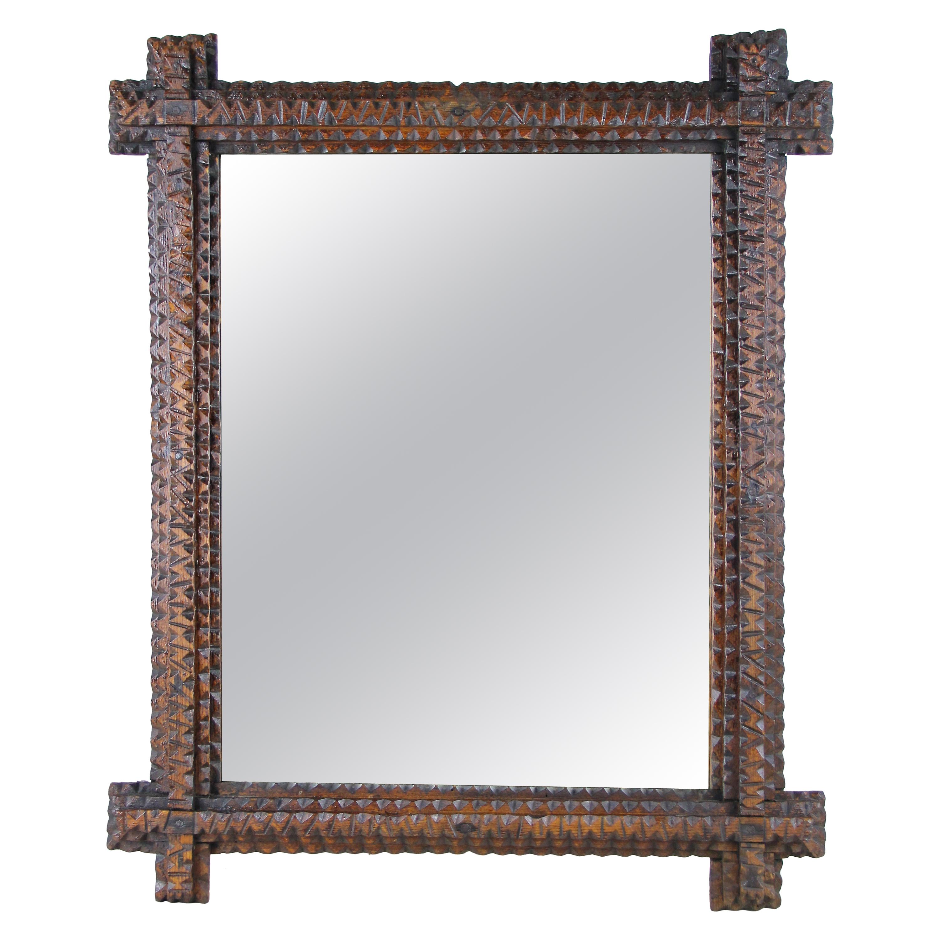 Rustic Tramp Art Mirror Hand Carved, Austria, circa 1880