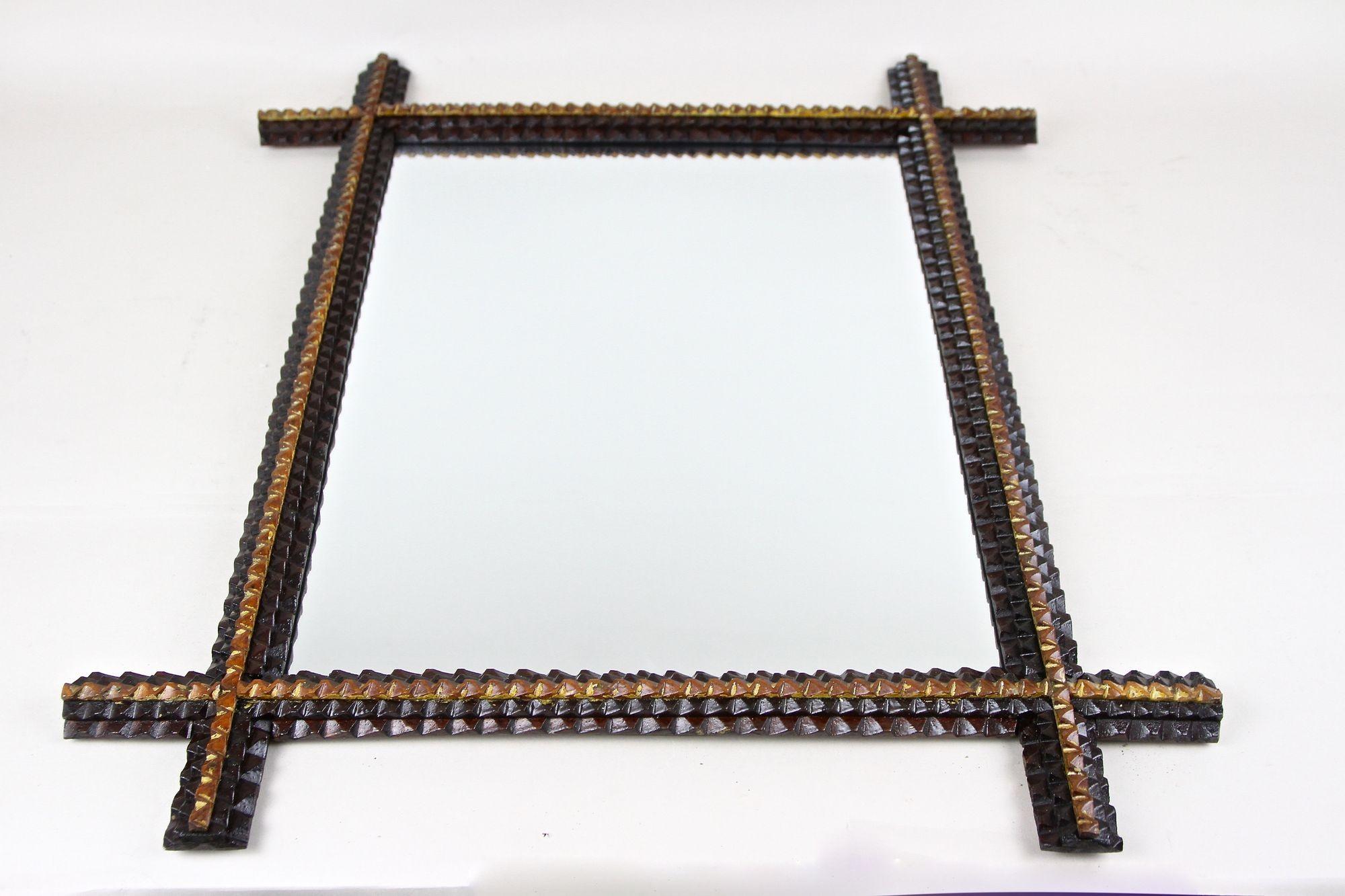 Miroir rustique Tramp Art sculpté à la main, fin du 19ème siècle, Autriche, vers 1880 en vente 6