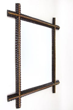 Espejo Rústico Tramp Art, Tallado a Mano, Finales S. XIX, Austria ca. 1880