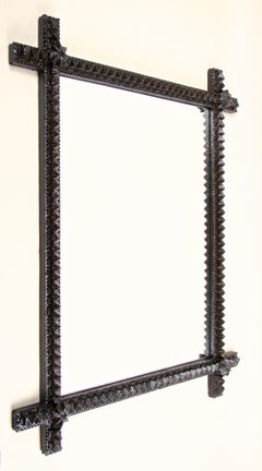 Rustic Tramp Art Mirror with Chip Carvings, Austria, circa 1870