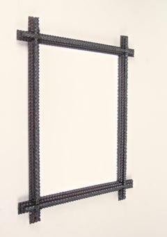 Rustic Tramp Art Mirror with Chip Carvings Basswood, Austria, circa 1880