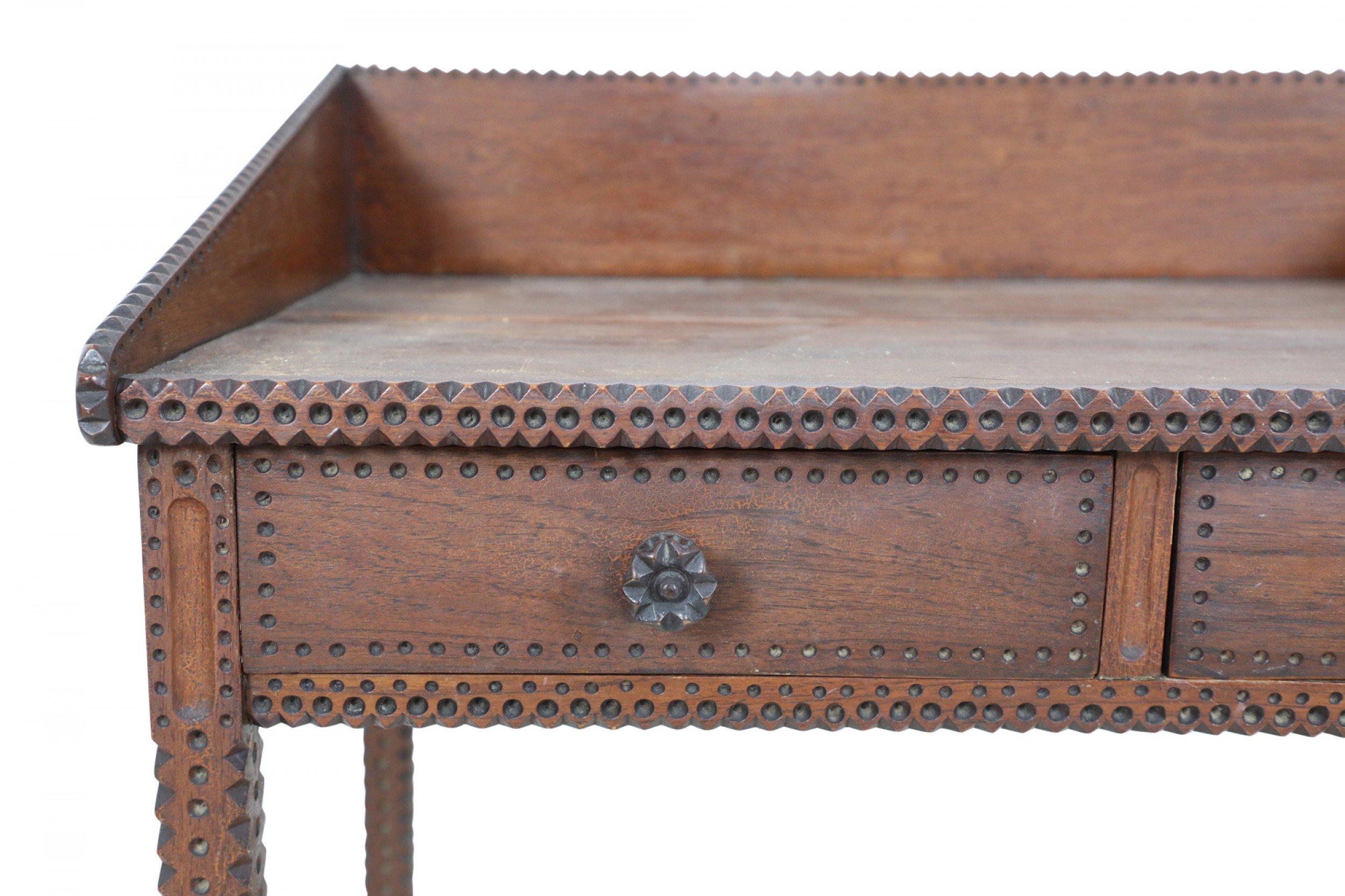 Rustic Tramp Art Notch Carved Secretary Desk 8