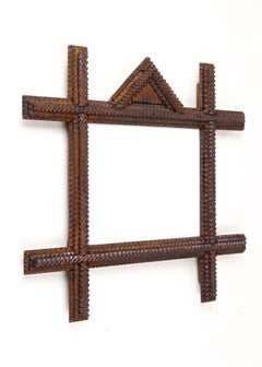 Marco de fotos rústico Tramp Art tallado a mano, Austria, hacia 1880