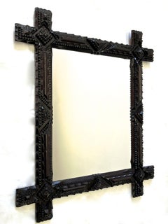 Rustic Tramp Art Wall Mirror 19th Century Handcarved, Austria, circa 1890