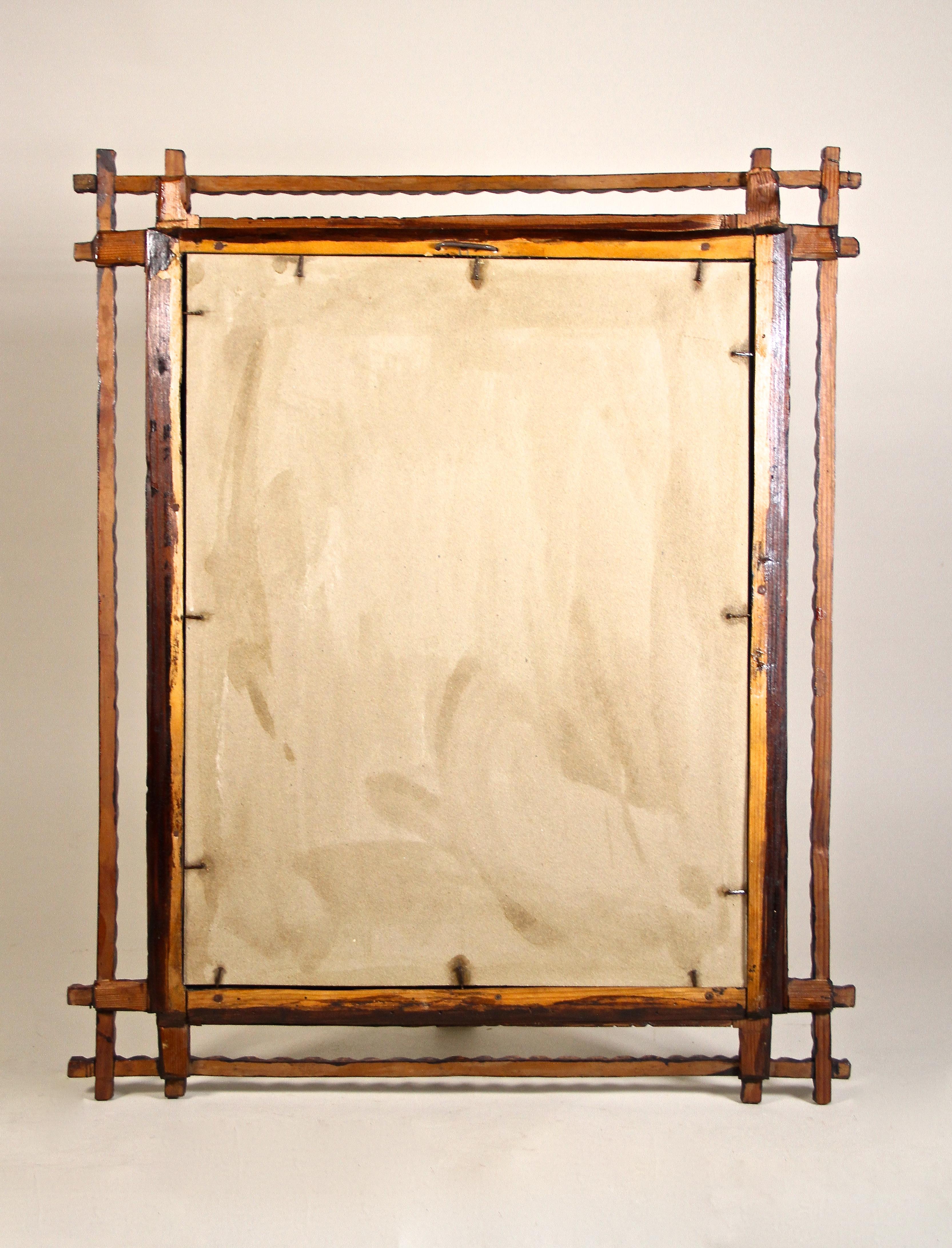Rustic Tramp Art Wall Mirror Basswood Hand Carved, Austria, circa 1880 For Sale 10