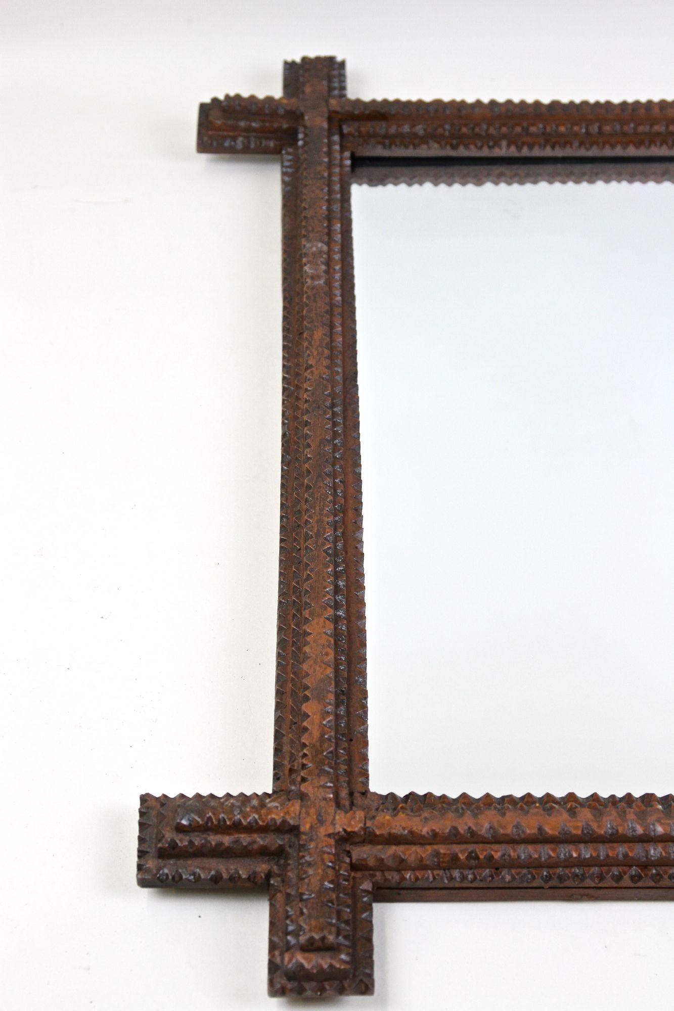 Rustic Tramp Art Wall Mirror, Basswood Hand Carved, Austria, circa 1860 For Sale 5