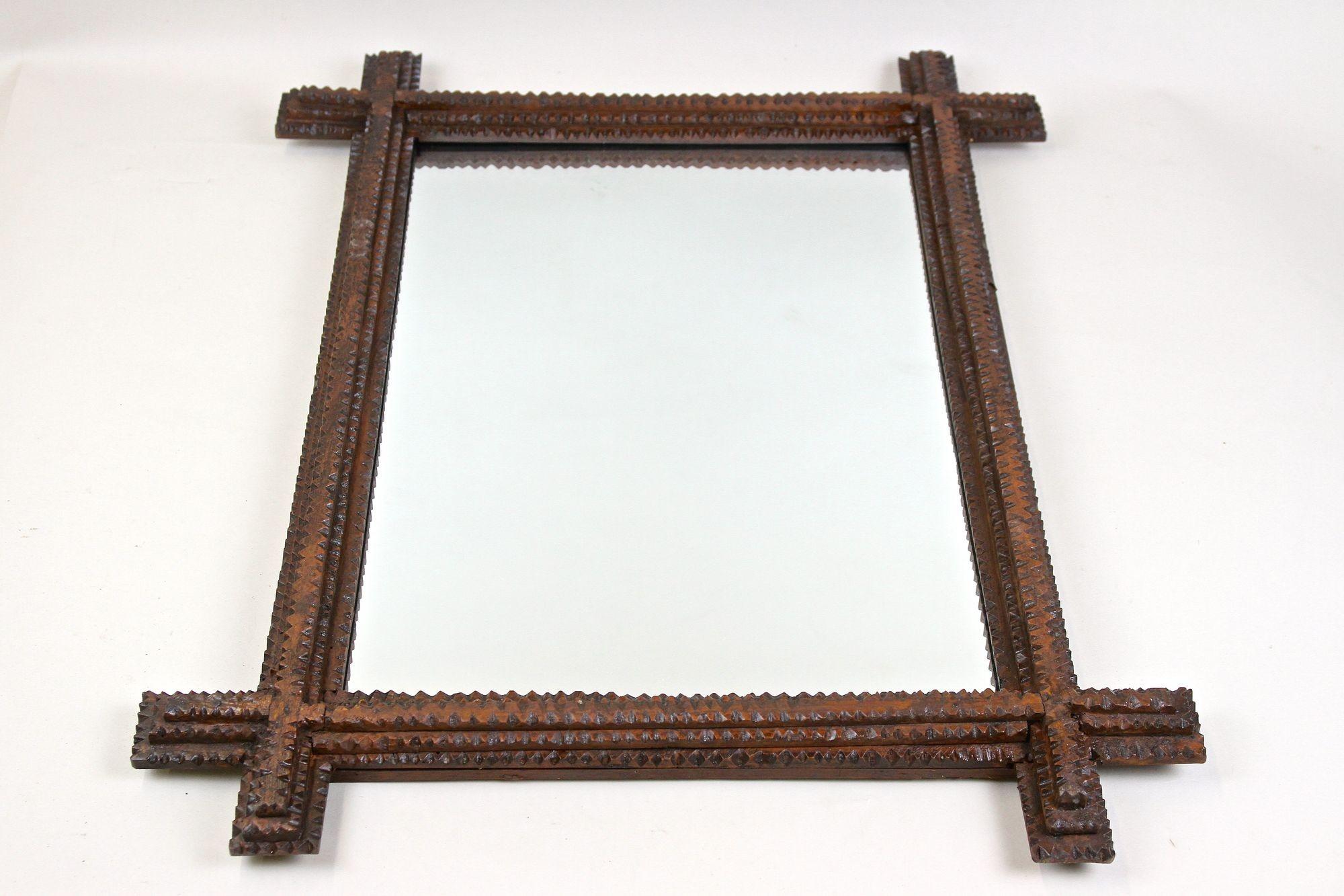 Rustic Tramp Art Wall Mirror, Basswood Hand Carved, Austria, circa 1860 For Sale 3