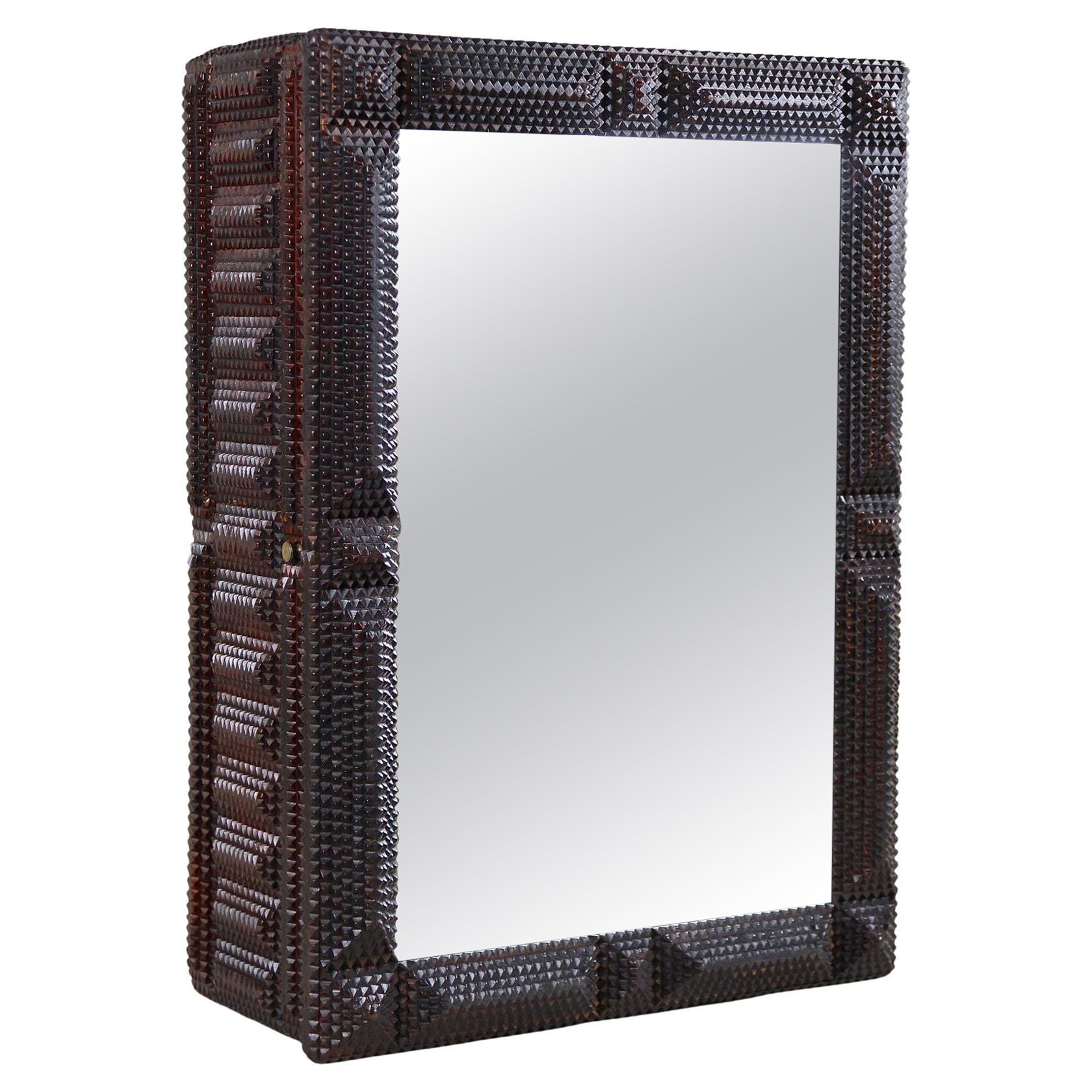 Rustic Tramp Art Wall Mirror Cabinet, Austria circa 1890