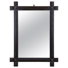 Rustic Tramp Art Wall Mirror Hand Carved Notch Cut, Austria circa 1880 Antique Rustic Tramp Art Wall Mirror Hand Carved Notch Cut, Austria circa 1880