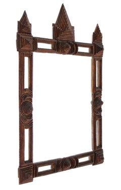 Rustic Tramp Art Wall Mirror, Handcarved, 19th Century, Austria ca. 1880