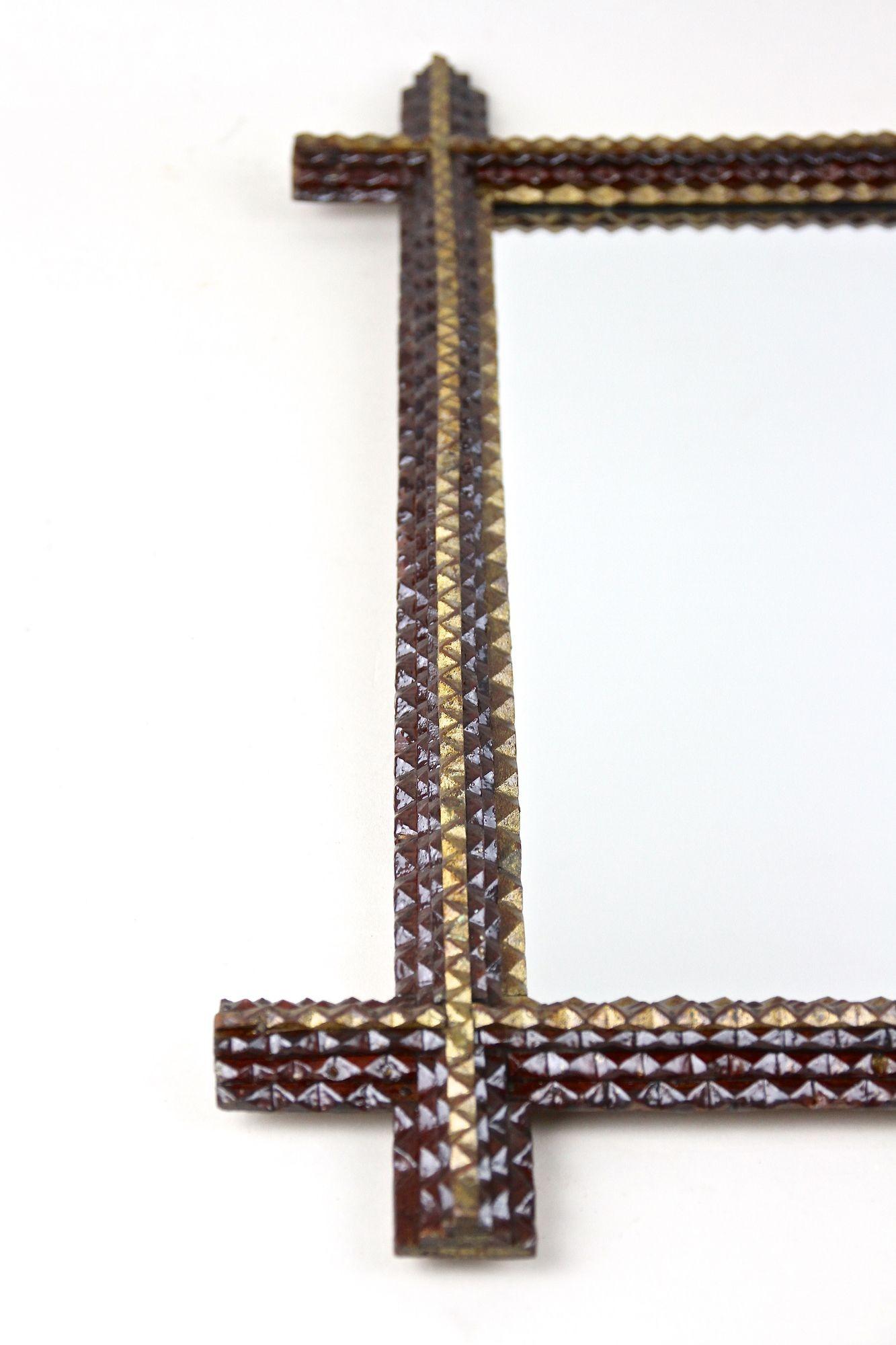 Rustic Tramp Art Wall Mirror - Handcarved, Late 19th Century, Austria ca. 1880 For Sale 6