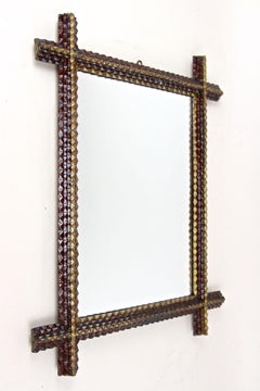 Rustic Tramp Art Wall Mirror - Handcarved, Late 19th Century, Austria ca. 1880