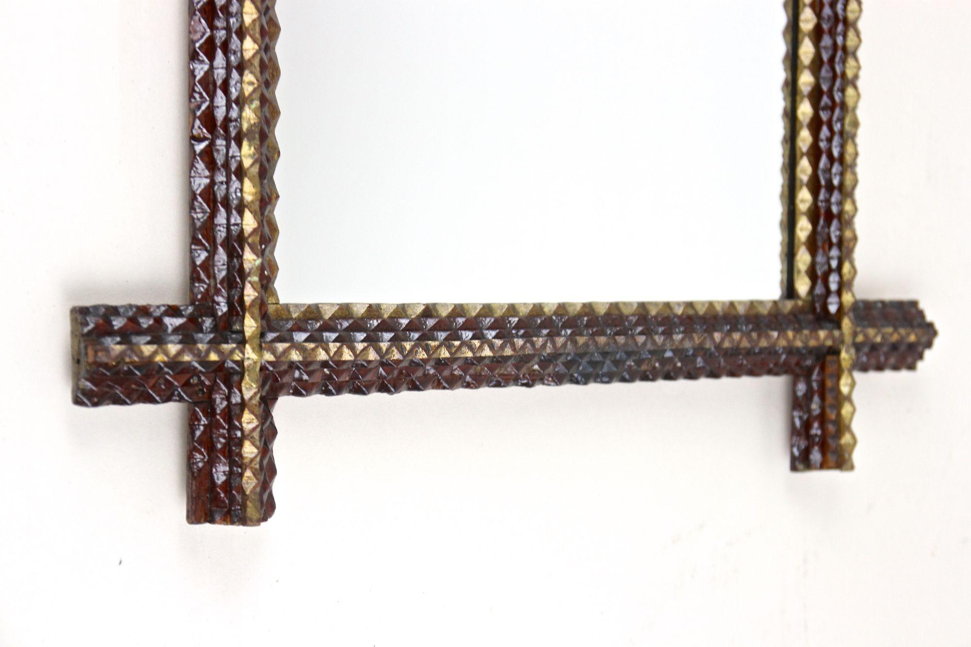 Rustic Tramp Art Wall Mirror - Handcarved, Late 19th Century, Austria ca. 1880 For Sale 2
