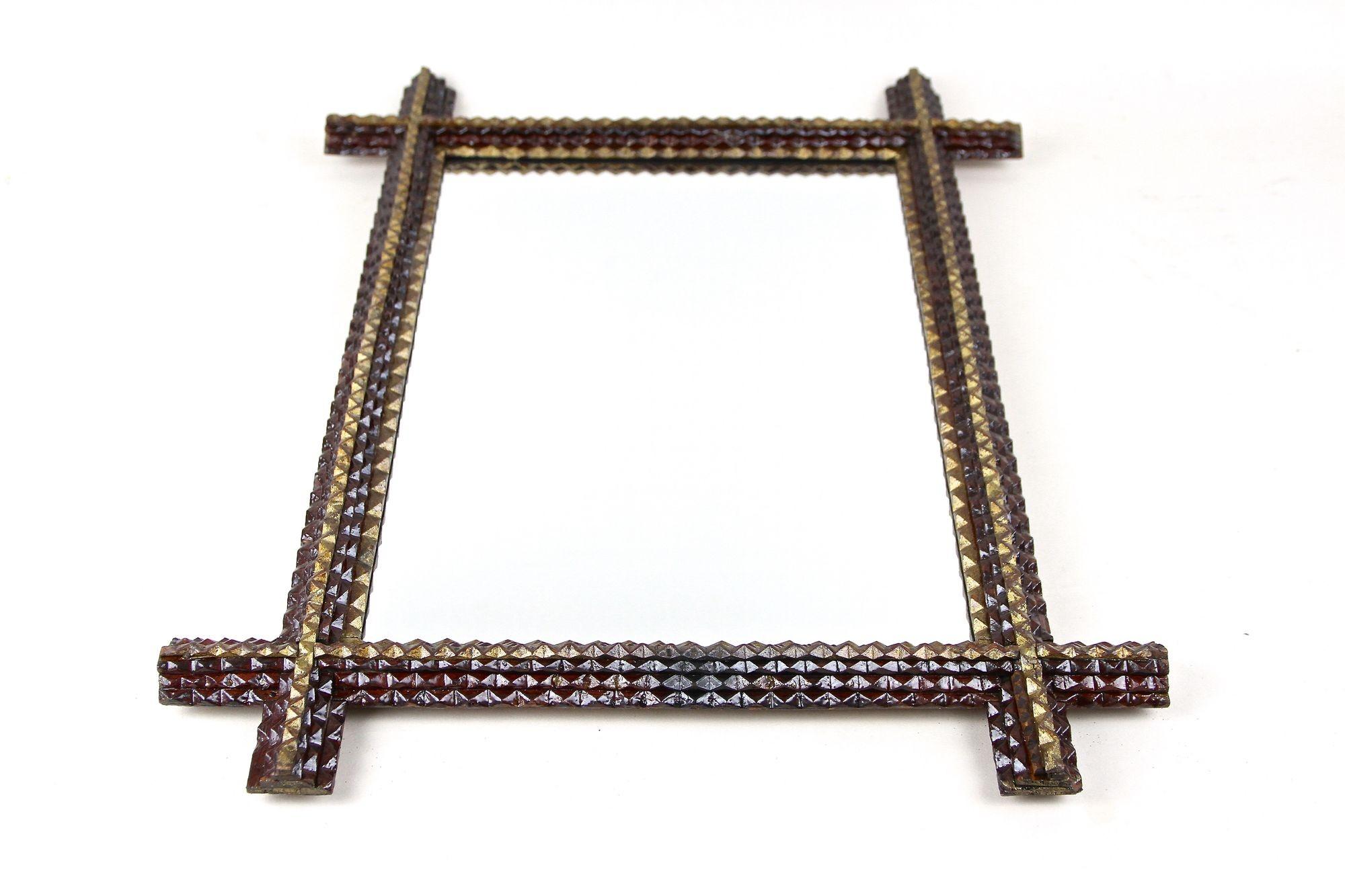 Rustic Tramp Art Wall Mirror - Handcarved, Late 19th Century, Austria ca. 1880 For Sale 4
