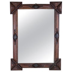 Rustic Tramp Art Wall Mirror with Chip Carvings, Austria, circa 1870