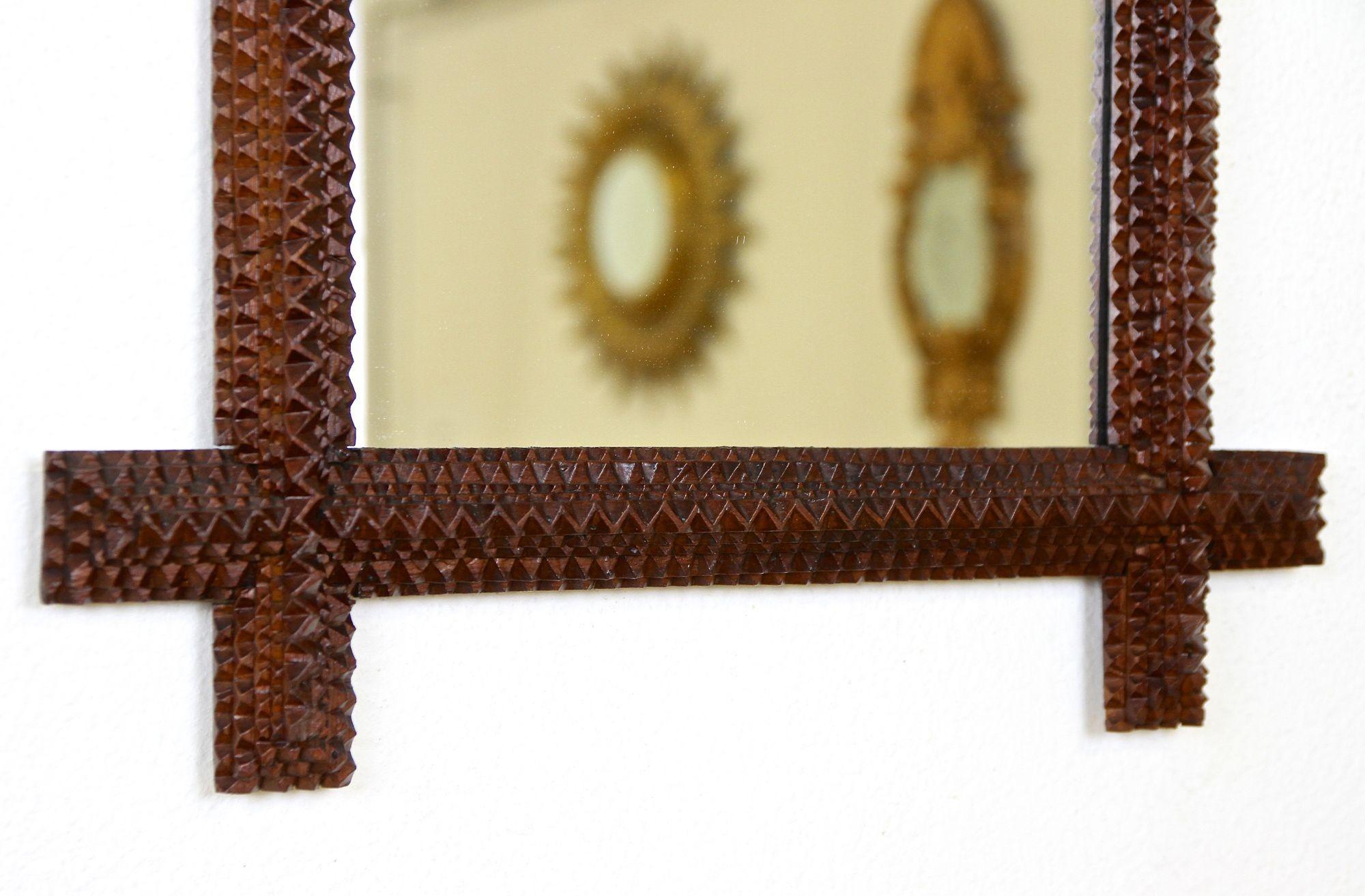 Rustic Tramp Art Wall Mirror with Chip Carvings, Austria circa 1880 For Sale 2