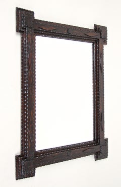 Rustic Tramp Art Wall Mirror with Extended Corners, Austria, circa 1870