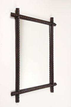 Rustic Tramp Art Wall Mirror with Extended Corners, Austria, circa 1870