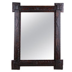 Antique Rustic Tramp Art Wall Mirror with Extended Corners, Austria, circa 1870