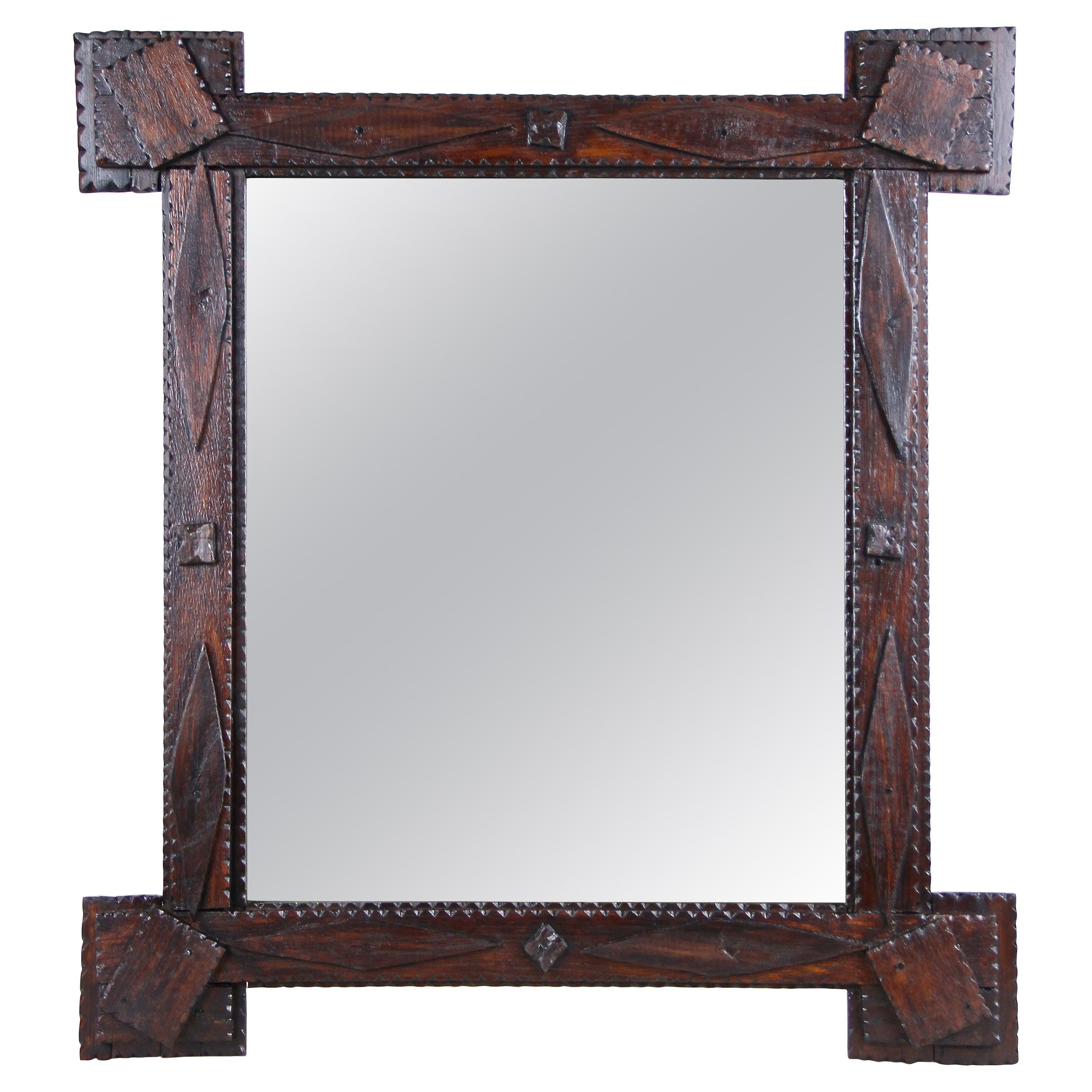 Rustic Tramp Art Wall Mirror with Extended Corners, Austria, circa 1870 For Sale