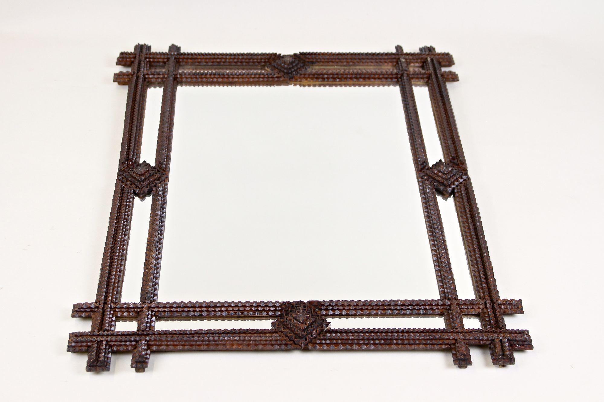 Rustic Tramp Art Wall Mirror with, Hand Carved, Austria, circa 1880 For Sale 4