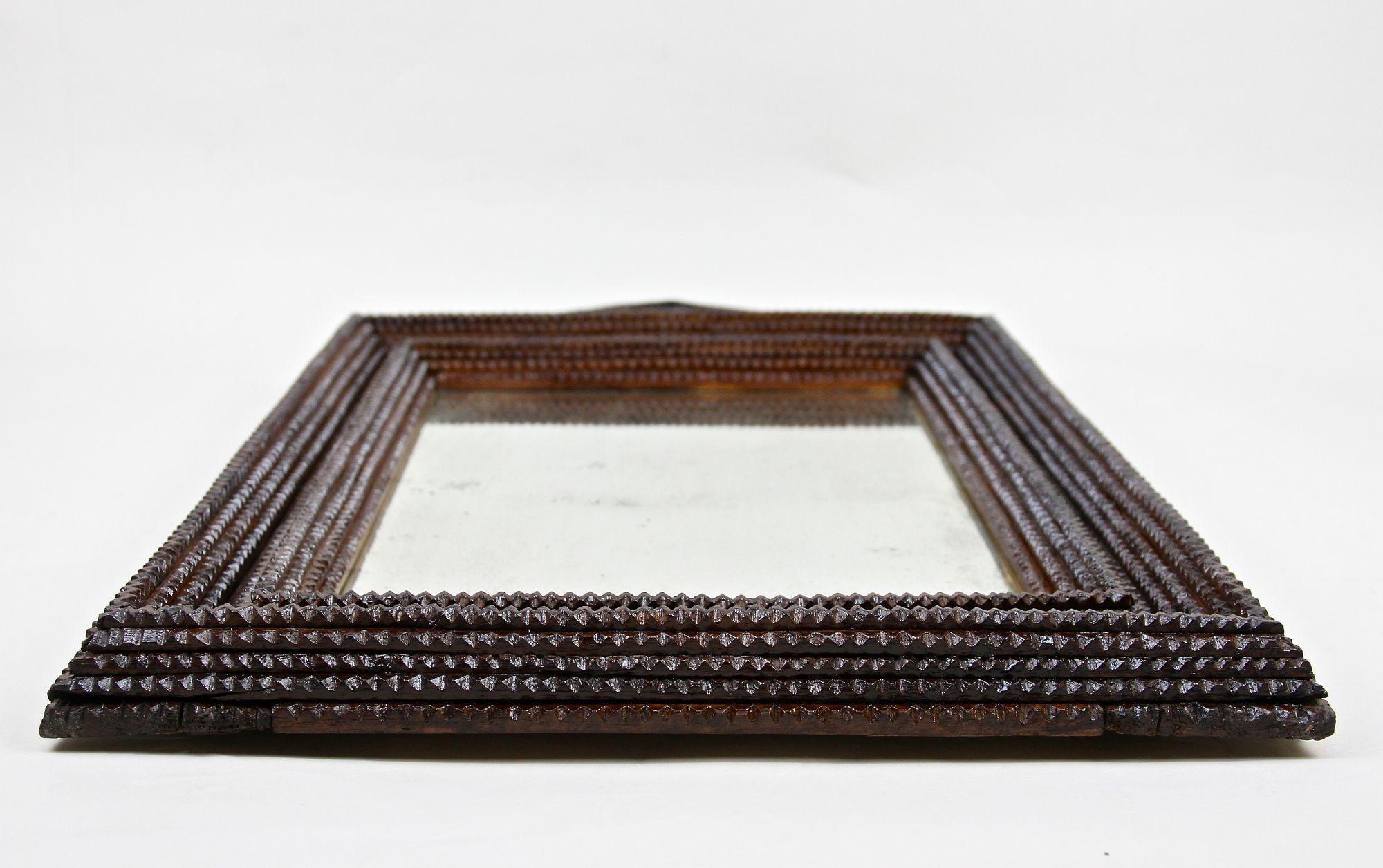 Rustic Tramp Art Wall Mirror With Original Mirror, Handcarved, Austria ca. 1860 For Sale 8