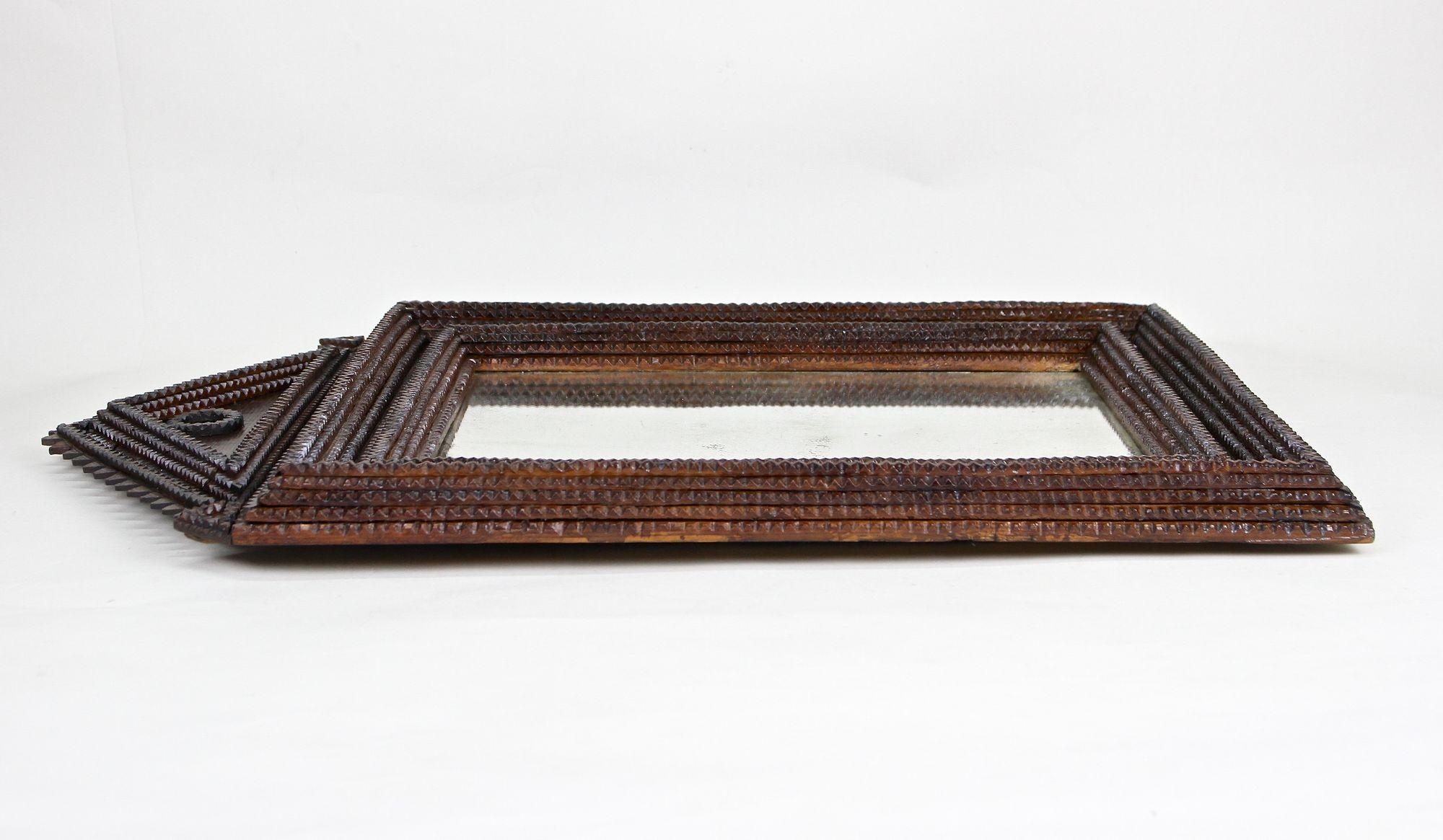 Rustic Tramp Art Wall Mirror With Original Mirror, Handcarved, Austria ca. 1860 For Sale 11