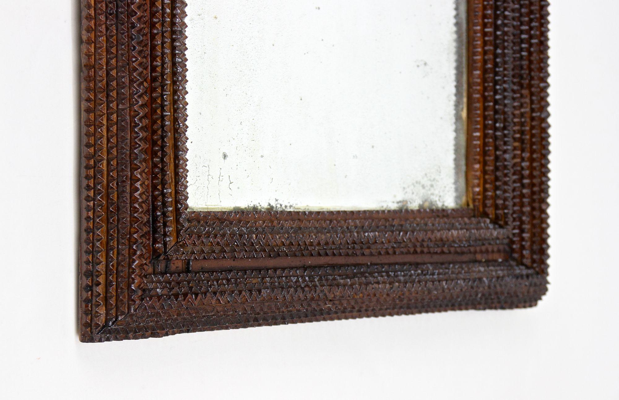 Rustic Tramp Art Wall Mirror With Original Mirror, Handcarved, Austria ca. 1860 For Sale 1