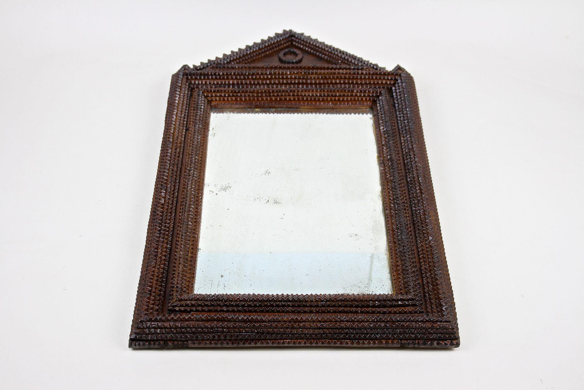 Rustic Tramp Art Wall Mirror With Original Mirror, Handcarved, Austria ca. 1860 For Sale 3