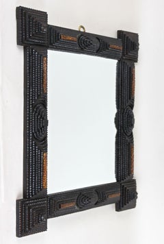 Rustic Tramp Art Wall Mirror with Spruce Branches, Austria circa 1890