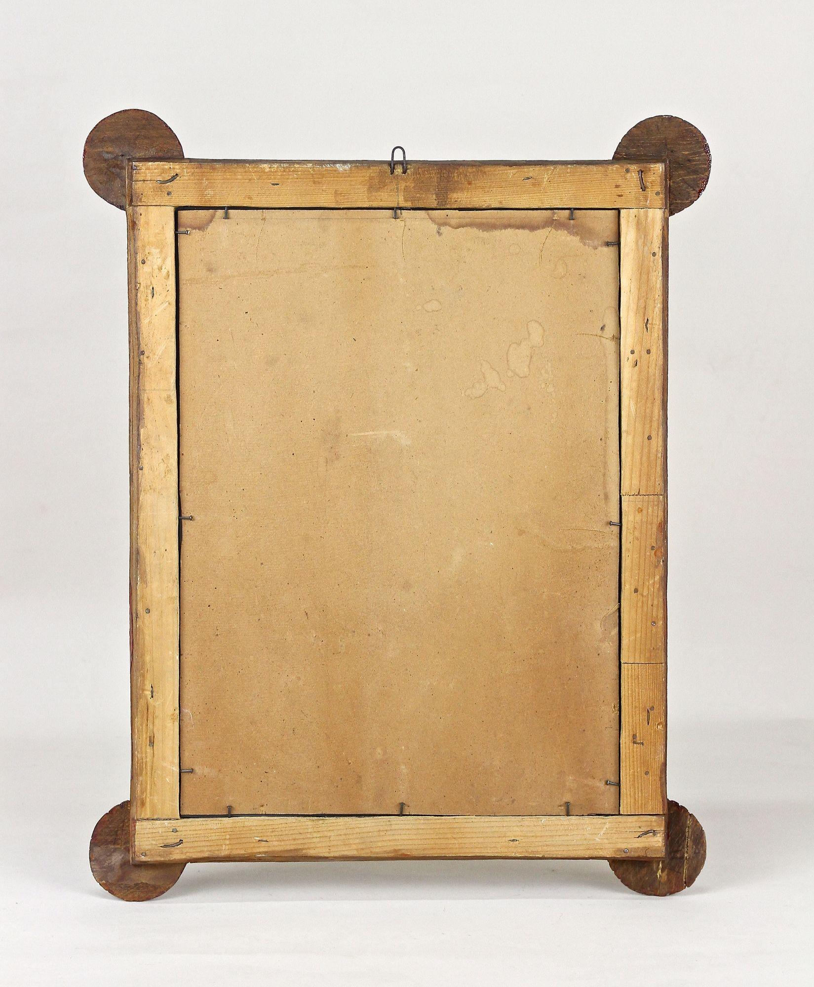 Rustic Tramp Art Wall Mirror With Unique Corners, Handcarved, Austria circa 1880 For Sale 13