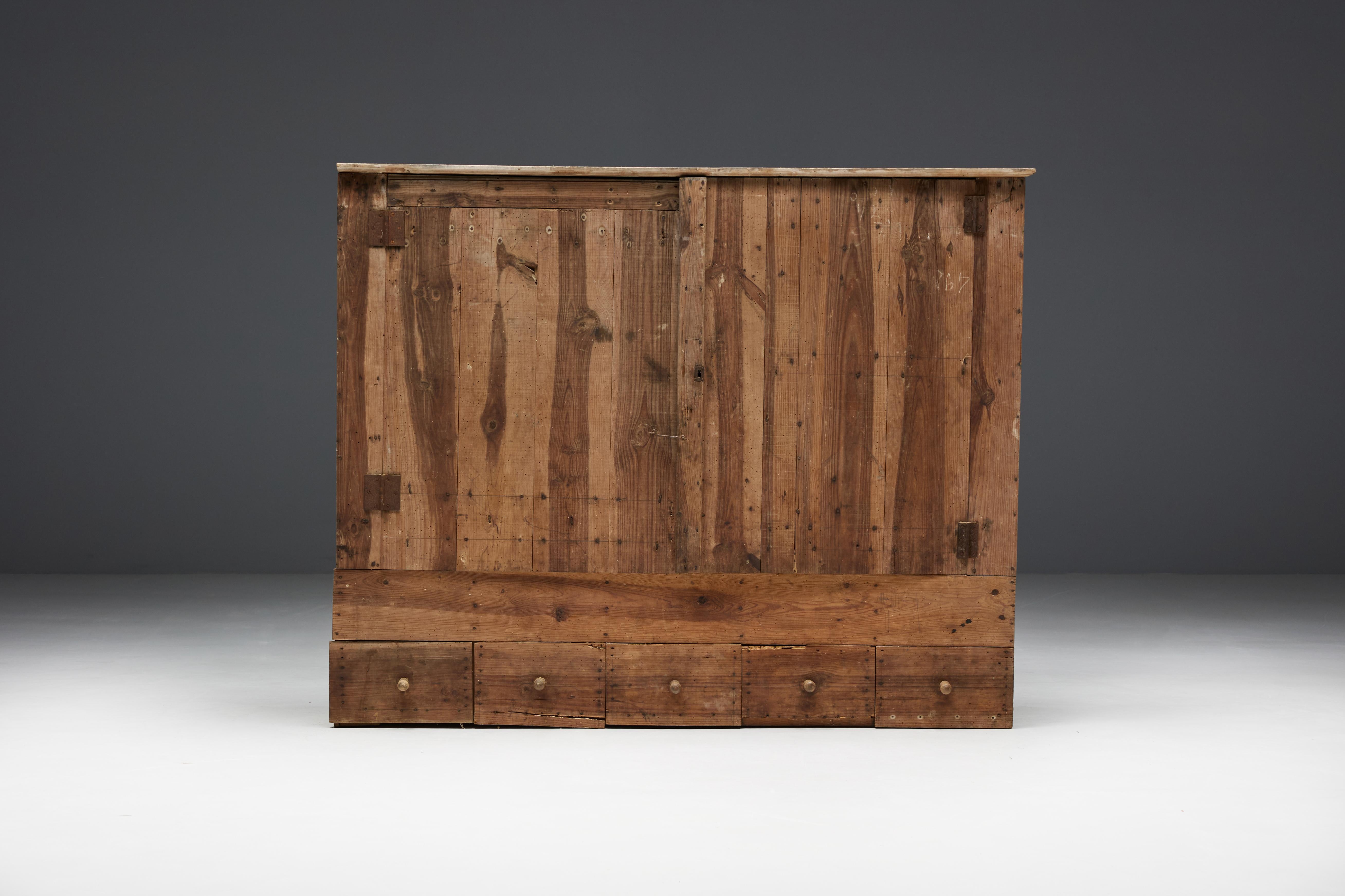 French Rustic Travail Populaire Cupboard, France, 19th Century For Sale