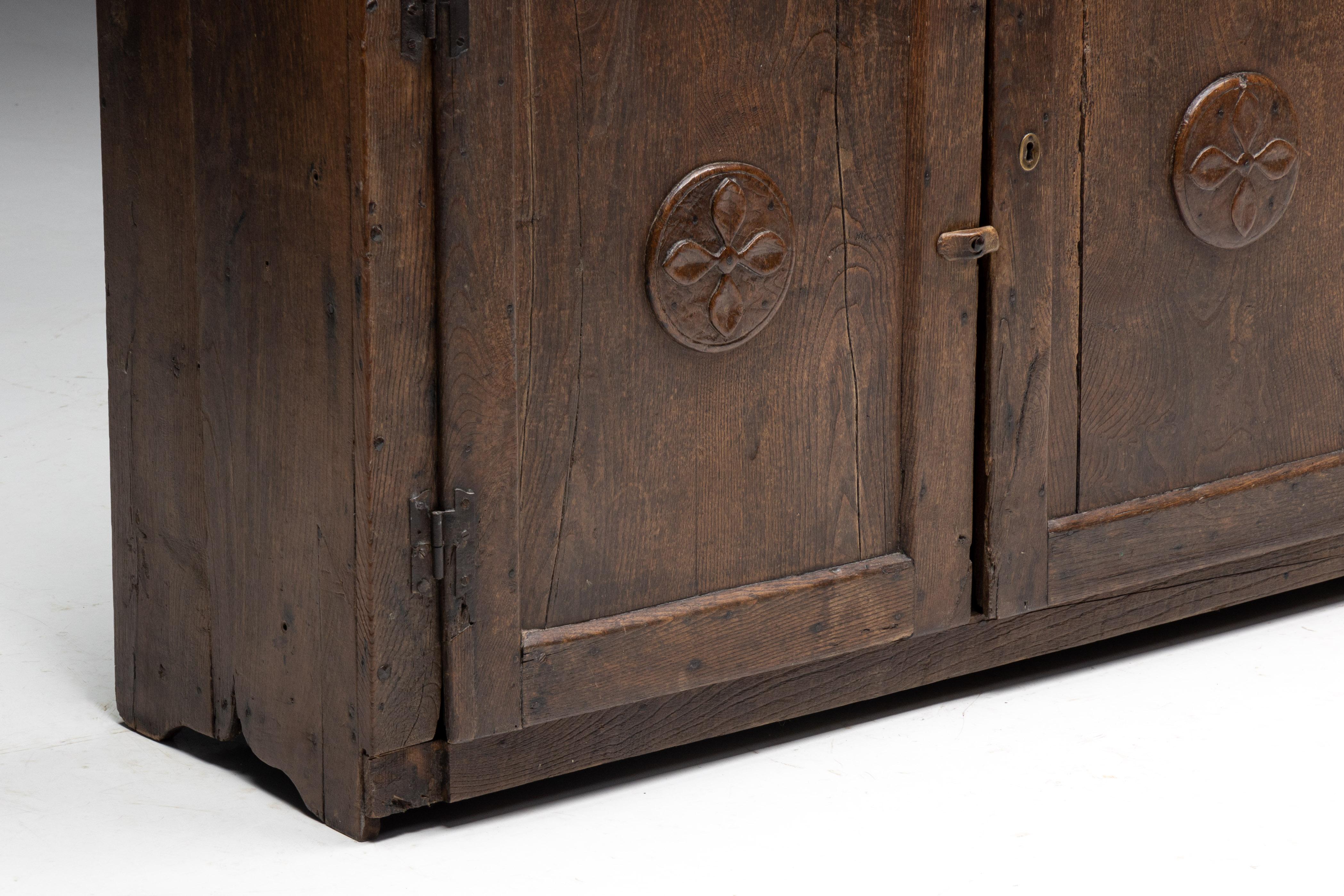 Wood Rustic Travail Populaire Cupboard, France, Early 19th Century For Sale