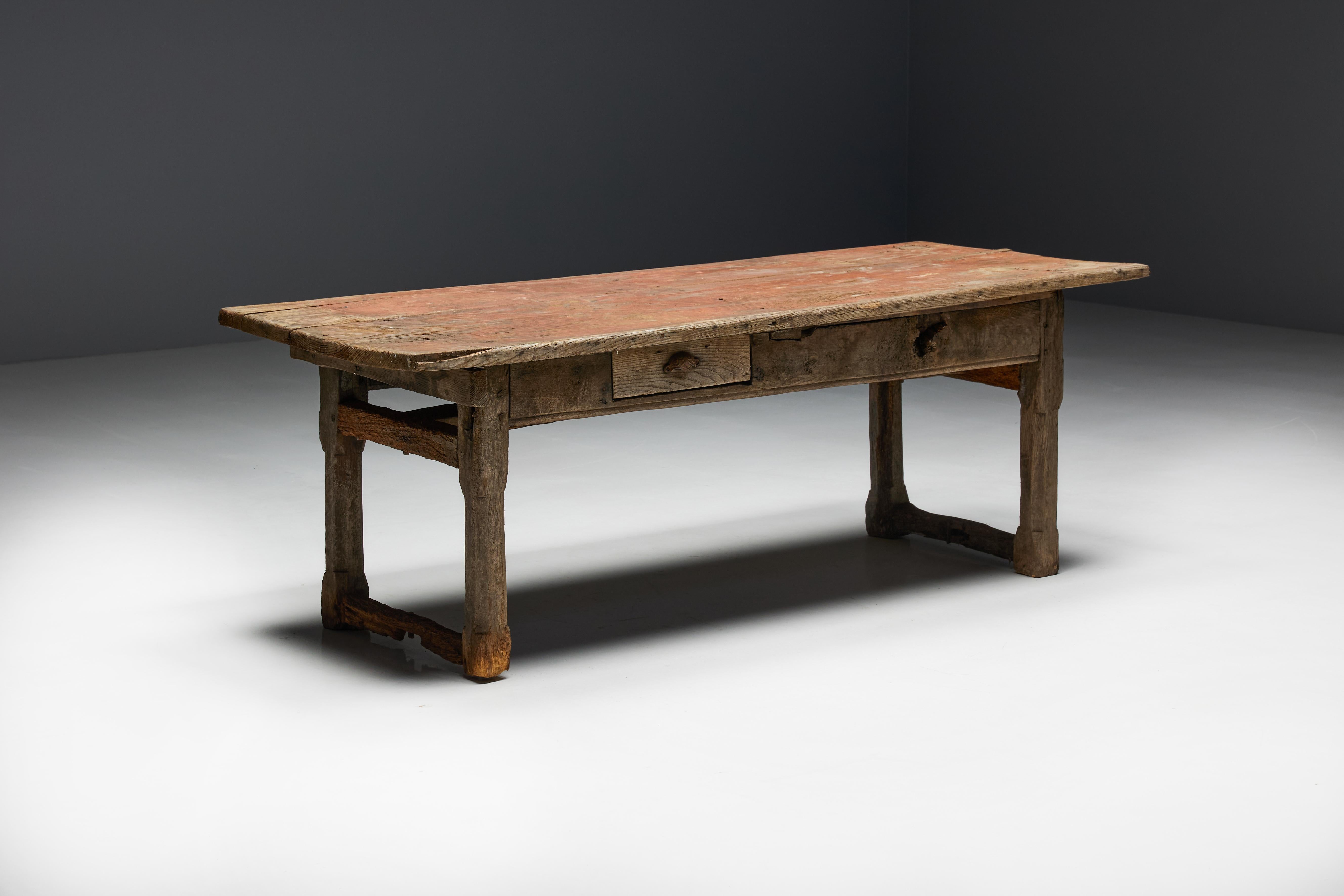 French Rustic Travail Populaire Dining Table, France, Early 19th Century For Sale