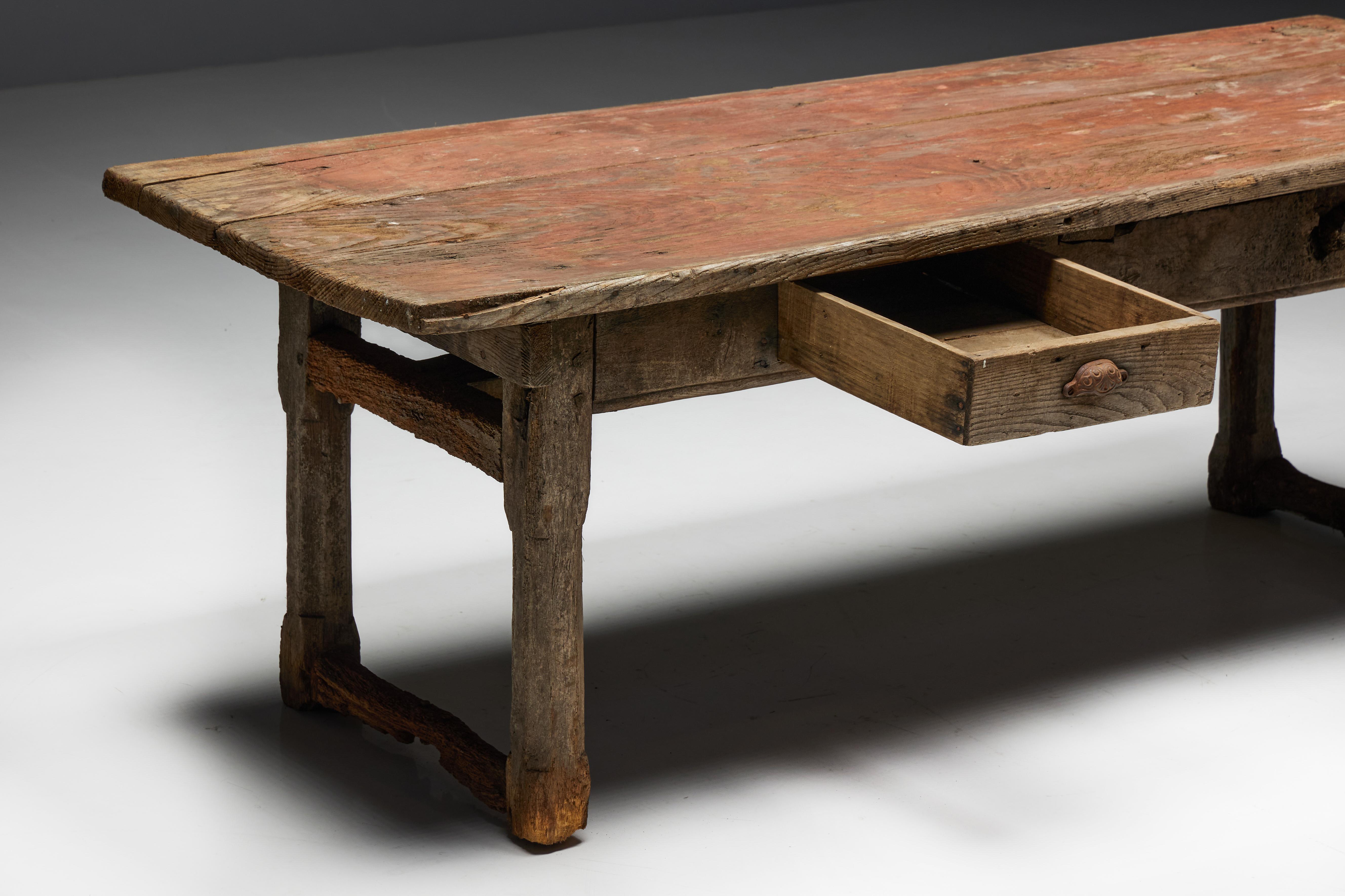 Wood Rustic Travail Populaire Dining Table, France, Early 19th Century For Sale