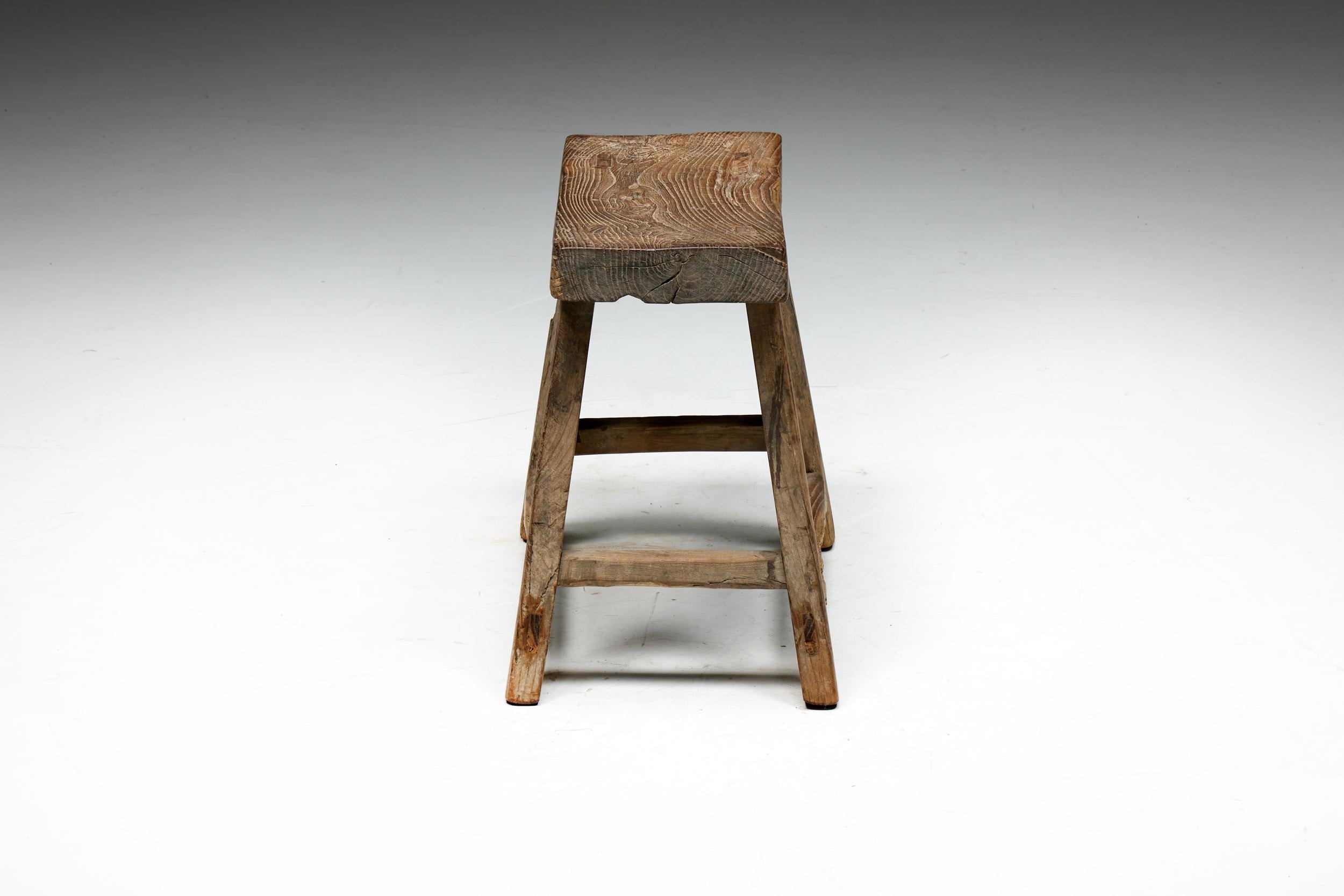 French Rustic Travail Populaire Stool, France, Early 20th Century For Sale
