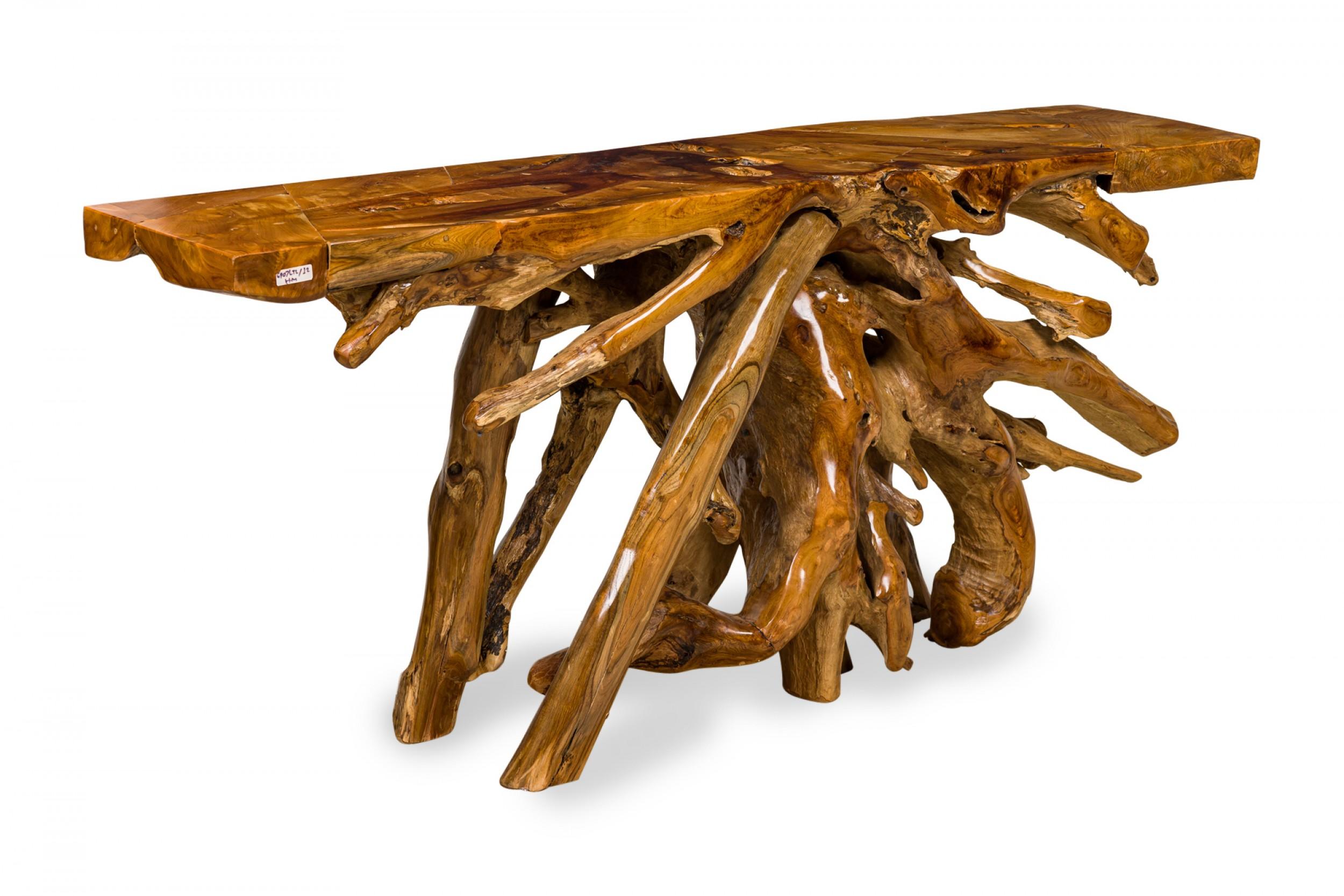 20th Century Rustic Tree Root Live Edge Lacquered Console Table For Sale