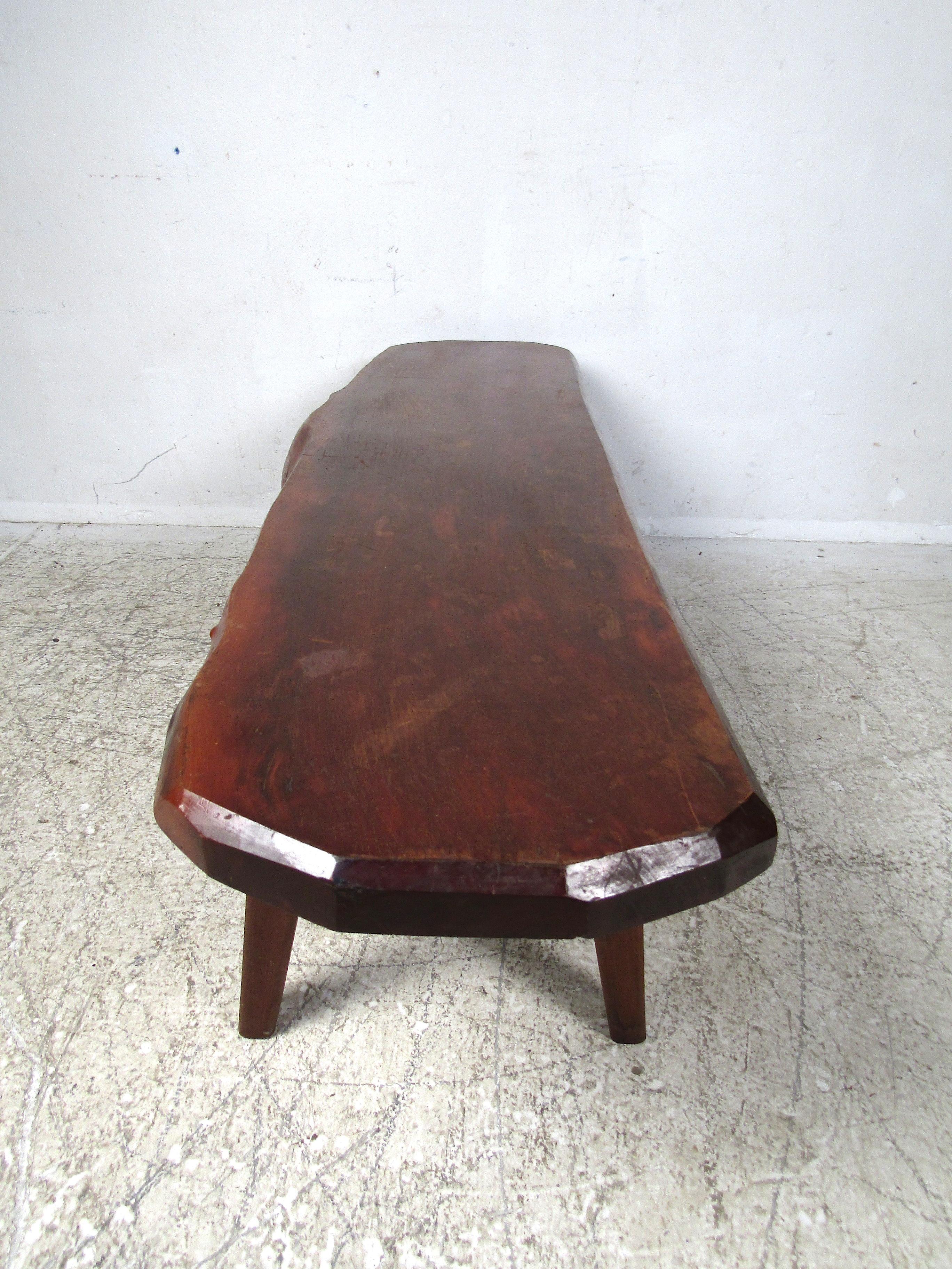 Rustic Tree-Slab Coffee Table In Fair Condition For Sale In Brooklyn, NY