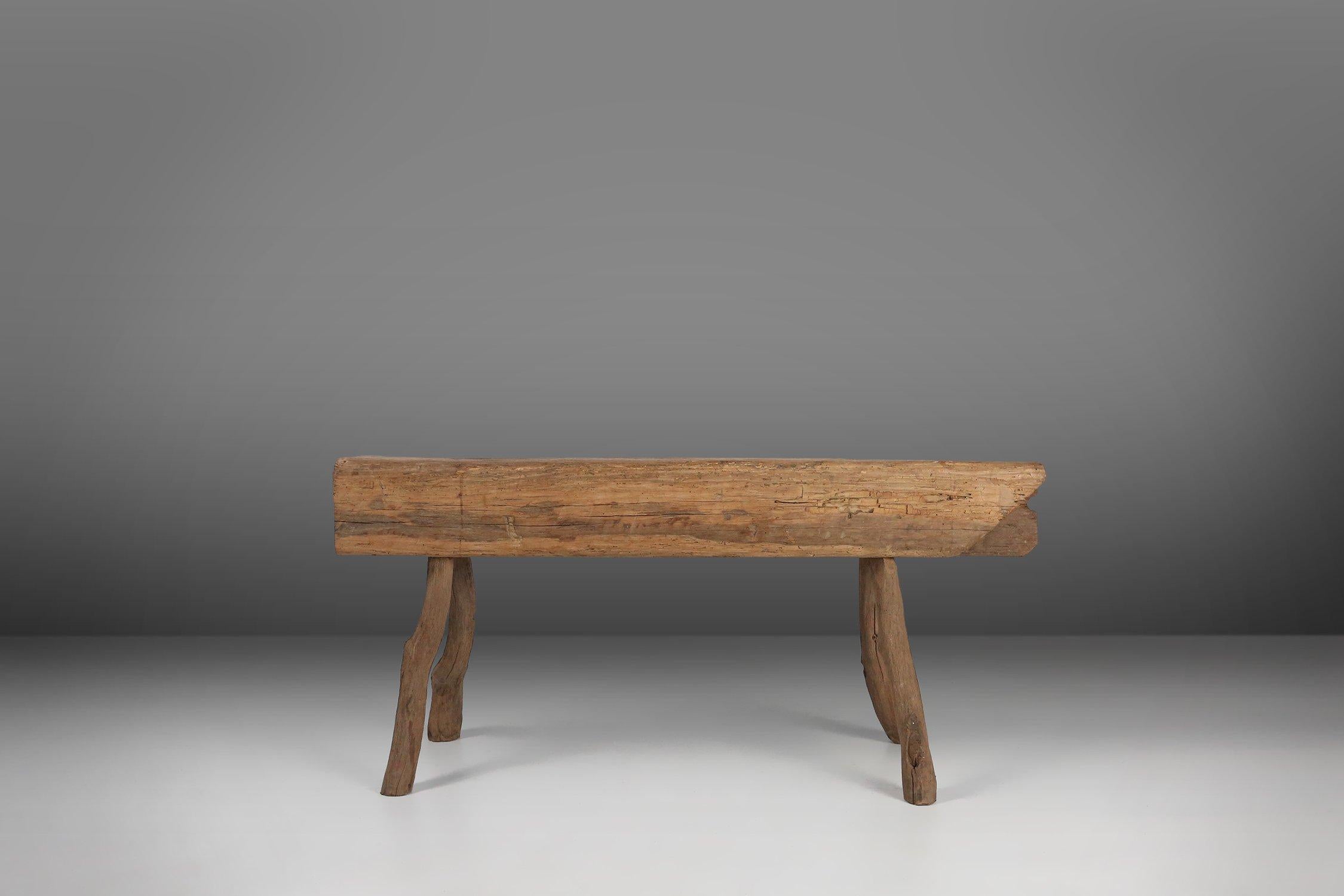 French Rustic Tree Trunk Bench, France 1850s For Sale