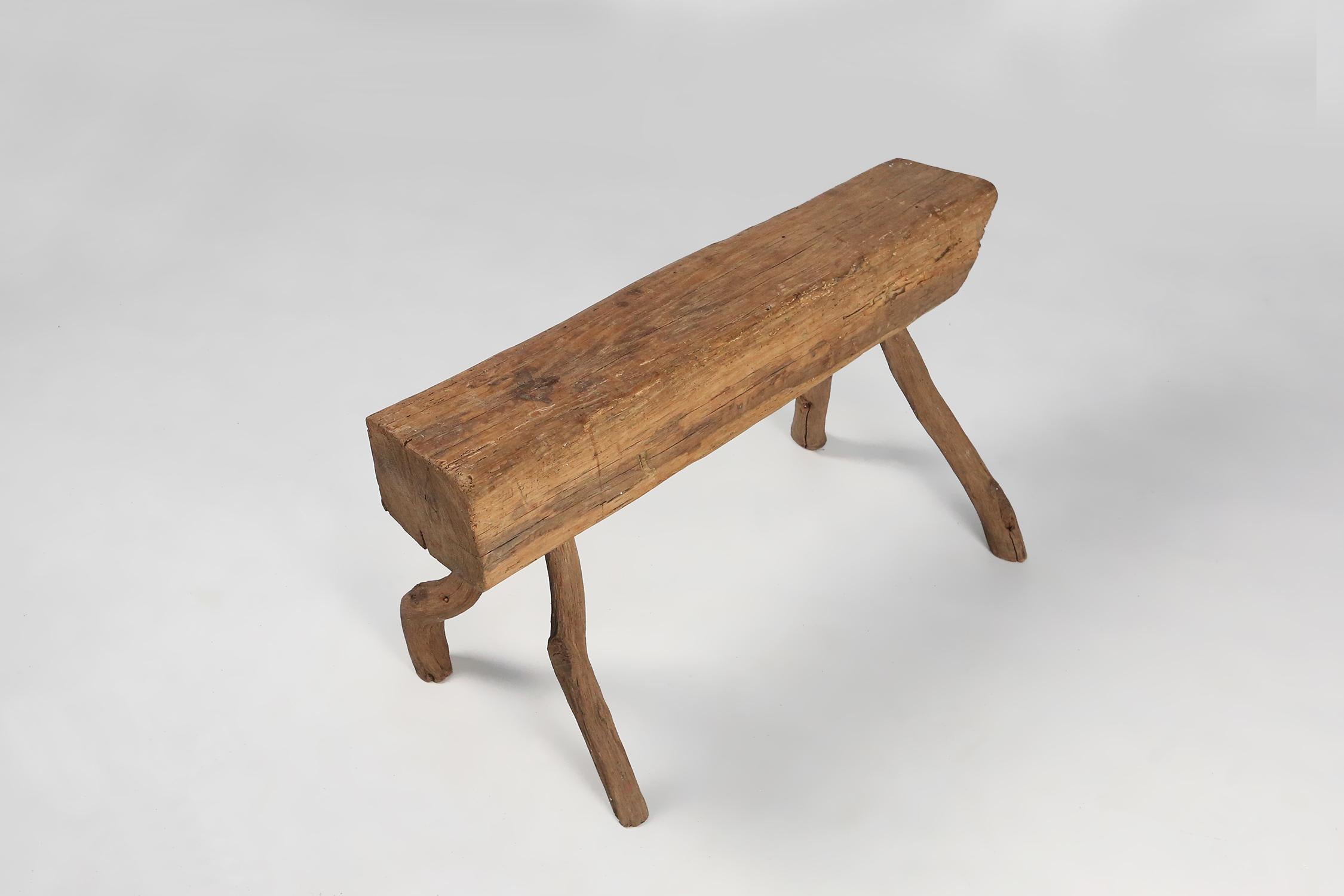 Carved Rustic Tree Trunk Bench, France, 1850s For Sale