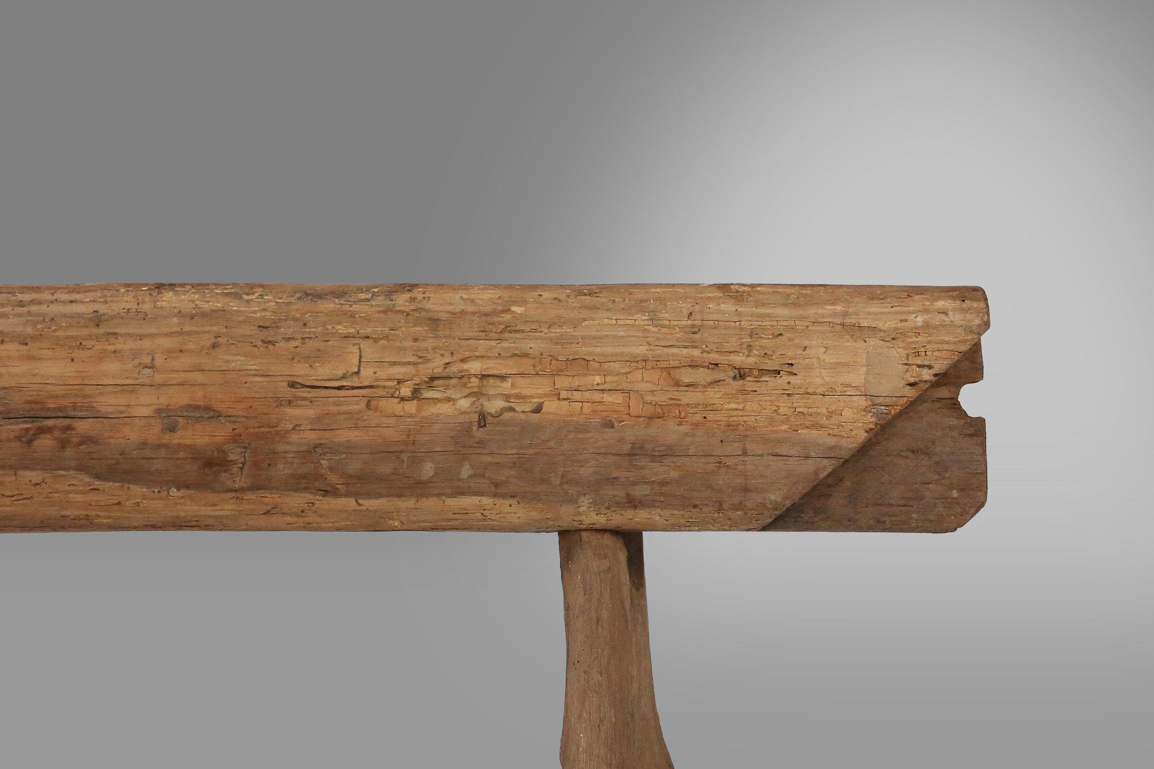 19th Century Rustic Tree Trunk Bench, France 1850s For Sale