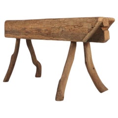 Antique Rustic Tree Trunk Bench, France 1850s
